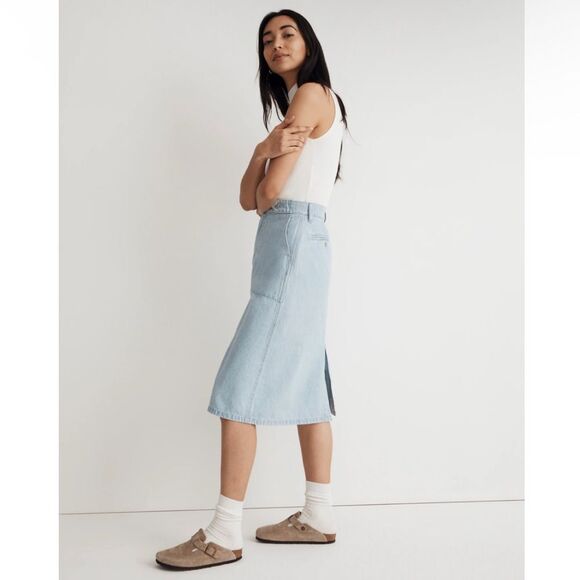 Madewell Size 24 Denim Tab Waist A - Line Midi Skirt in Lynnhaven Wash - Picture 2 of 12
